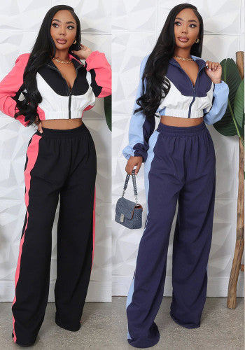 Color Block Lounge Set with Cropped Zip Jacket