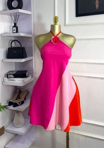 Flame Bloom Halter Dress
