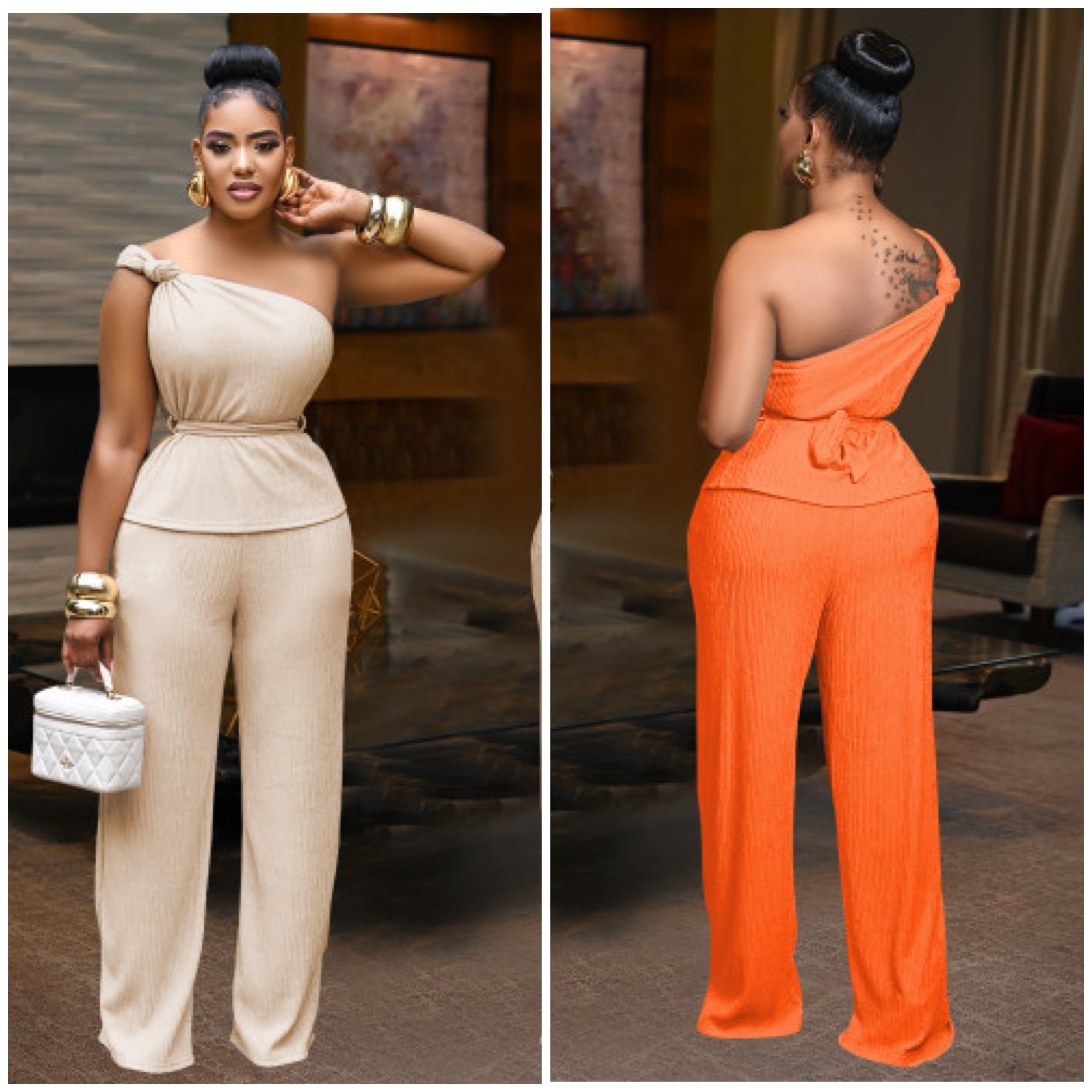 One Shoulder Top And Pants Two-Piece Set